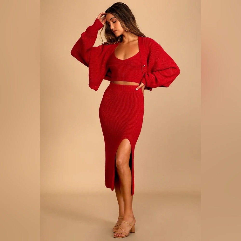 More the Merrier Red Knit Three-Piece Sweater Dress